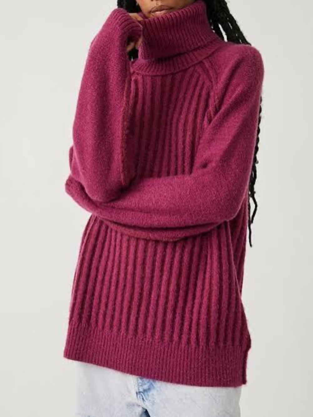 Free People Big City Turtleneck Sweater Mulberry sz XL Oversized Soft Cozy